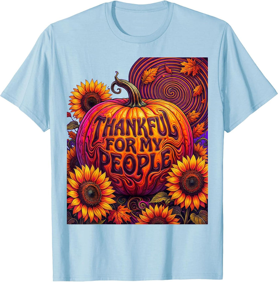 Men's Thankful for My People Thanksgiving Design T-Shirt - Baby Blue