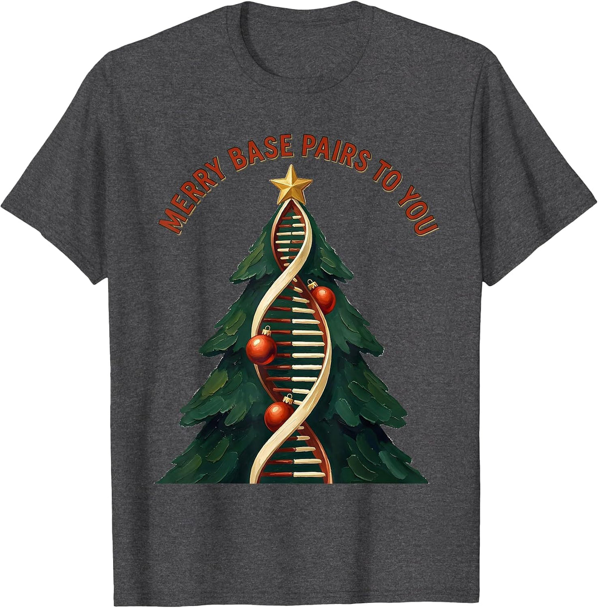 Men's Merry Base Pairs To You Funny Science Teacher DNA Christmas T-Shirt - Dark Heather Grey