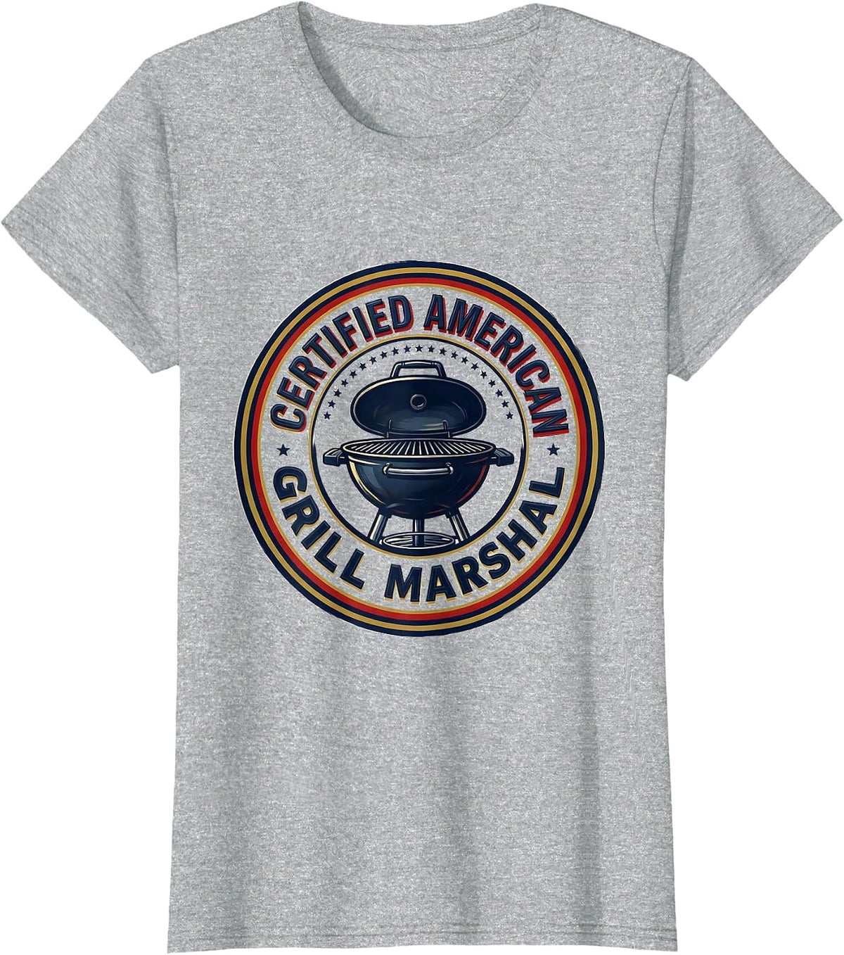 Certified American Grill Marshal Patriotic BBQ Role Pride T-Shirt - Heather Grey