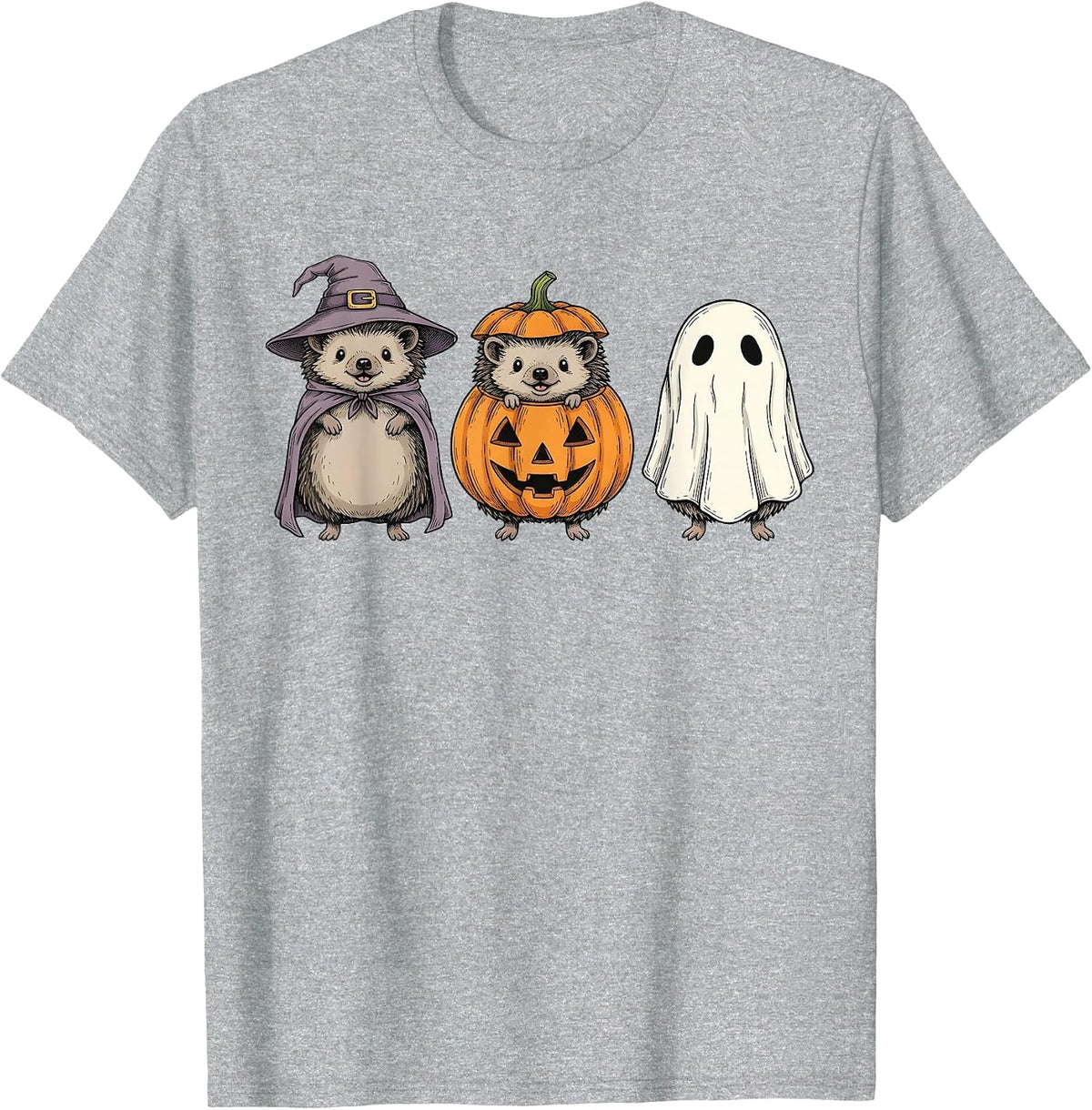Spooky Ghost Hedgehog Lover Pumpkin Halloween T-Shirt - Heather Grey