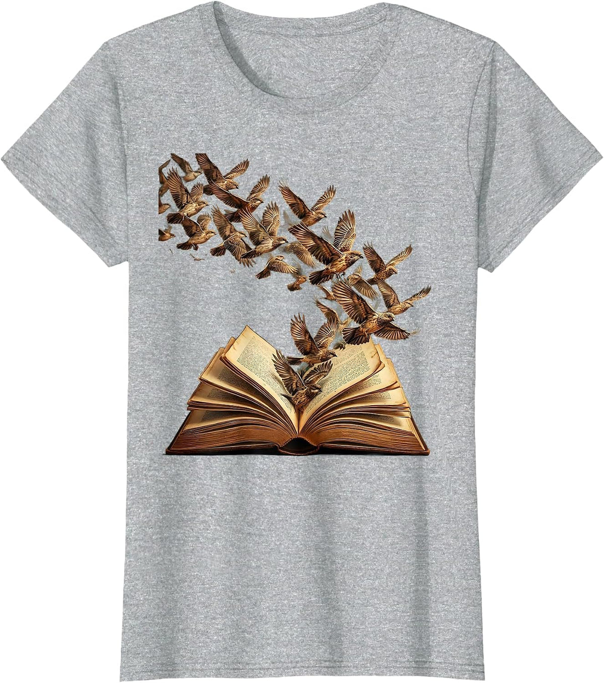 Open Book Birds In Flight Teacher Graphic T-Shirt - Heather Grey