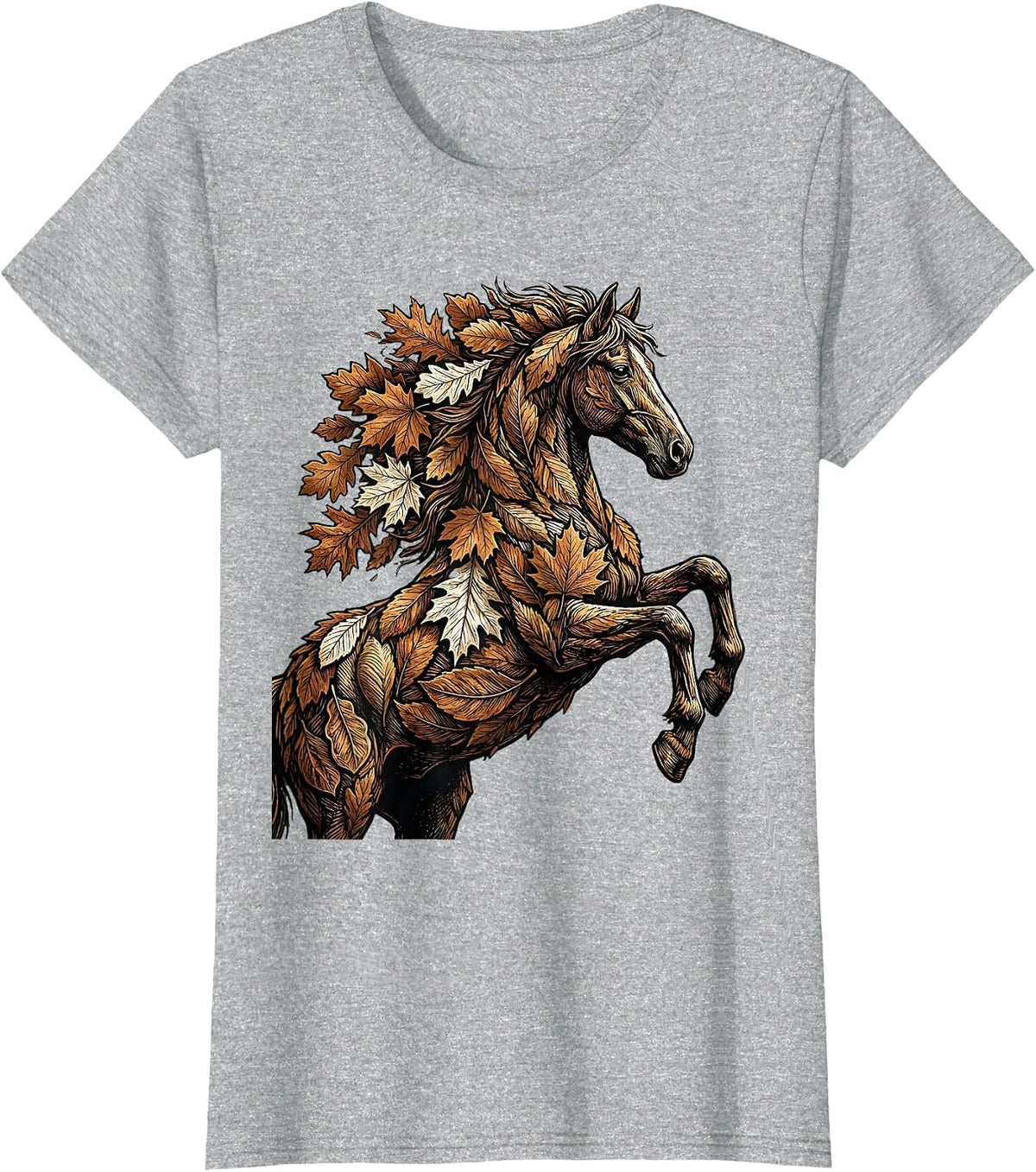 Autumn Leaves Horse Nature Fall Art Design T-Shirt - Heather Grey
