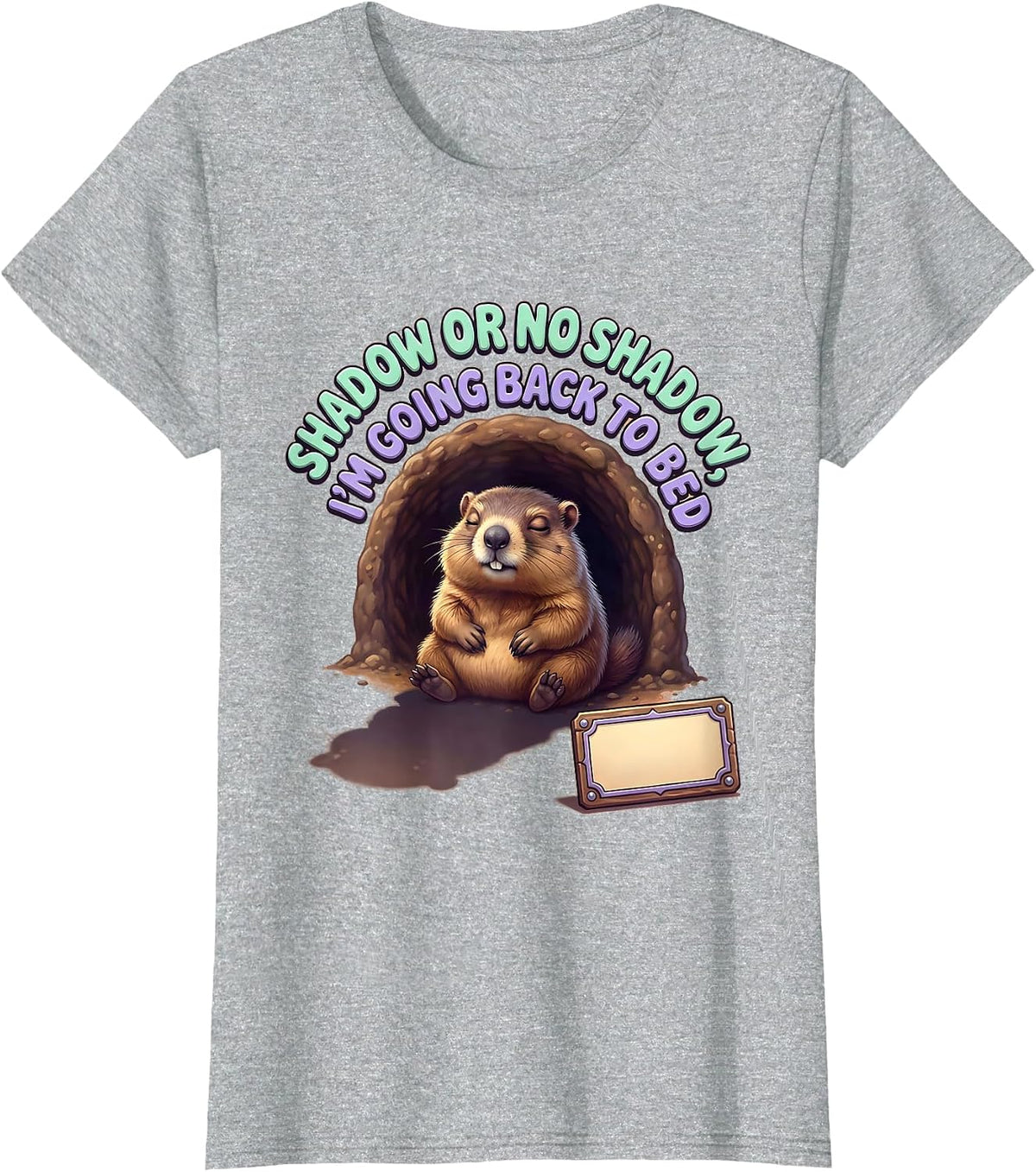Shadow Or No Shadow I'm Going Back To Bed Kawaii Groundhog T-Shirt - Heather Grey