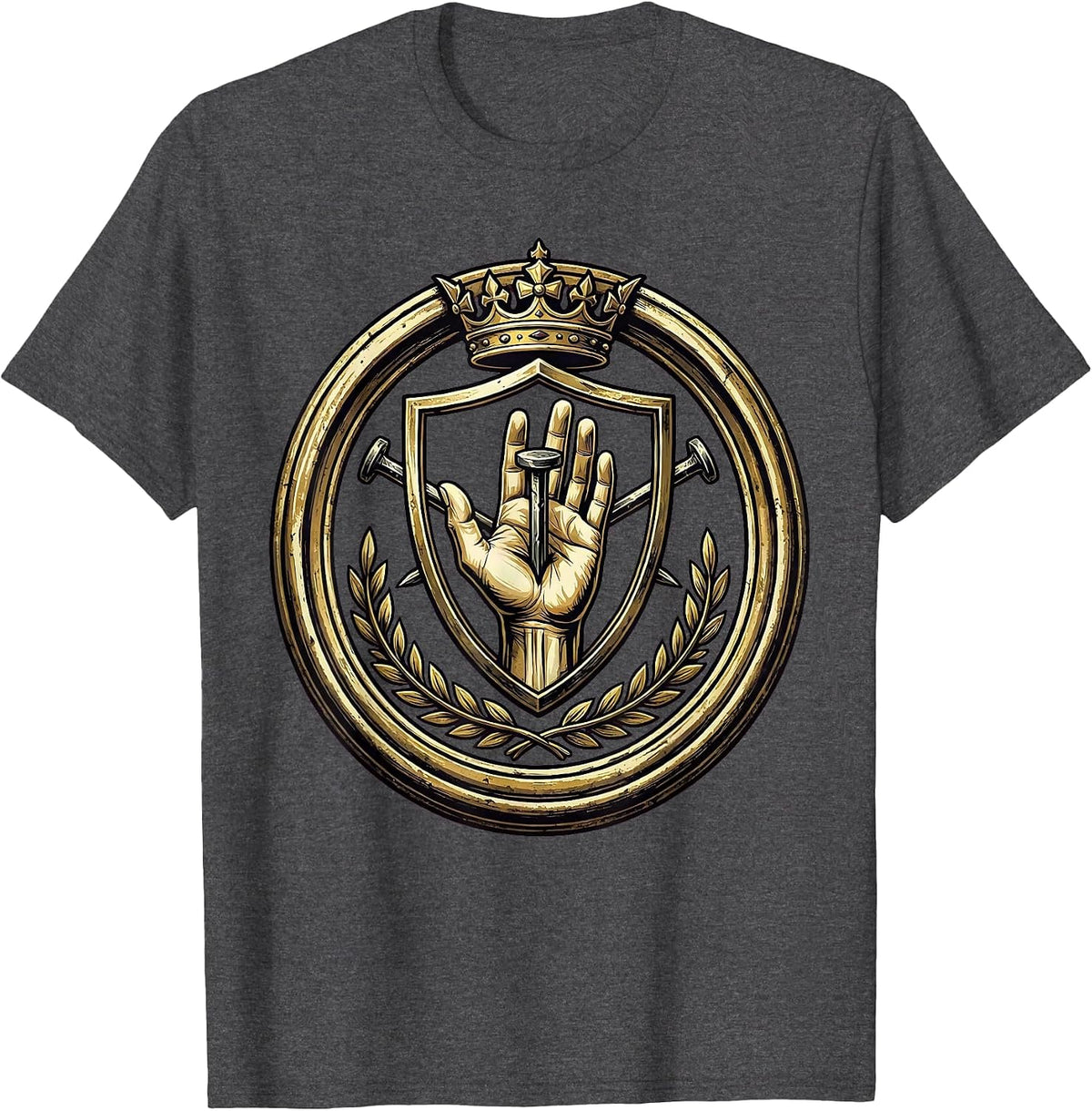 3 Nails Cross Crucifixion Hand Graphic T-Shirt - Dark Heather Grey