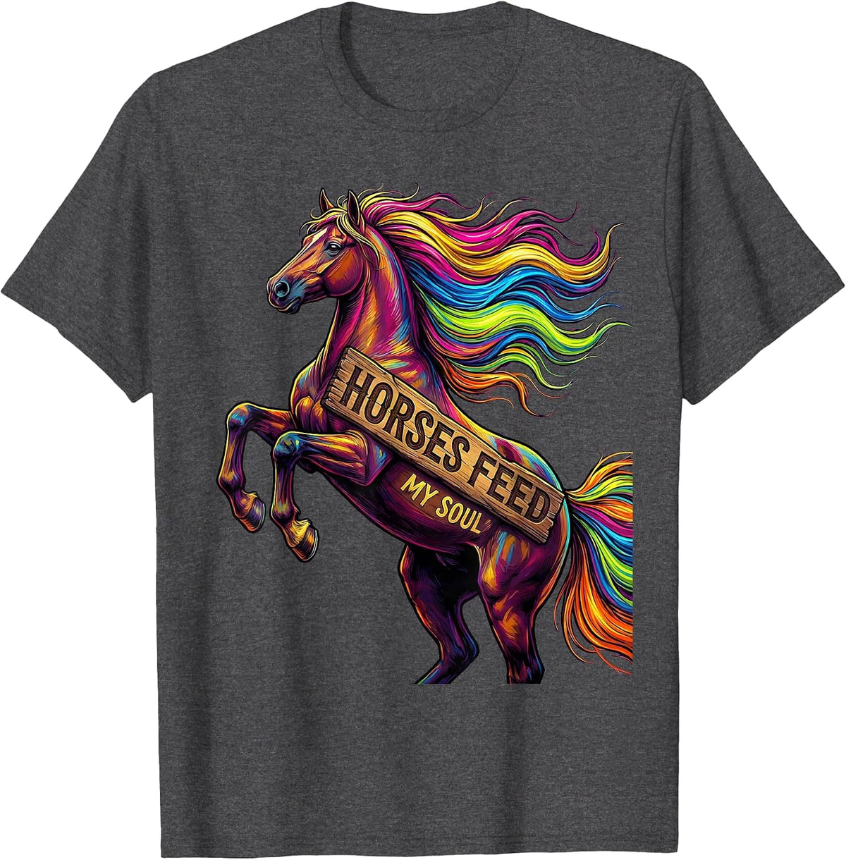 Men's Horses Feed My Soul Equestrian Design T-Shirt - Dark Heather Grey
