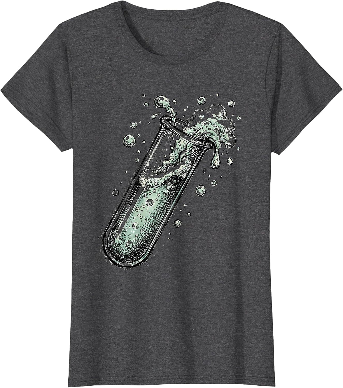 Women's Bubbling Test Tube Science Lab Graphic Tee T-Shirt - Dark Heather Grey