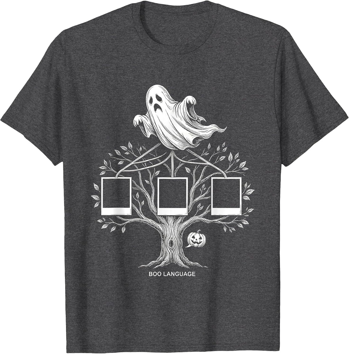 Men's Boo Language Funny Ghost Speech Therapy SLP Halloween T-Shirt - Dark Heather Grey