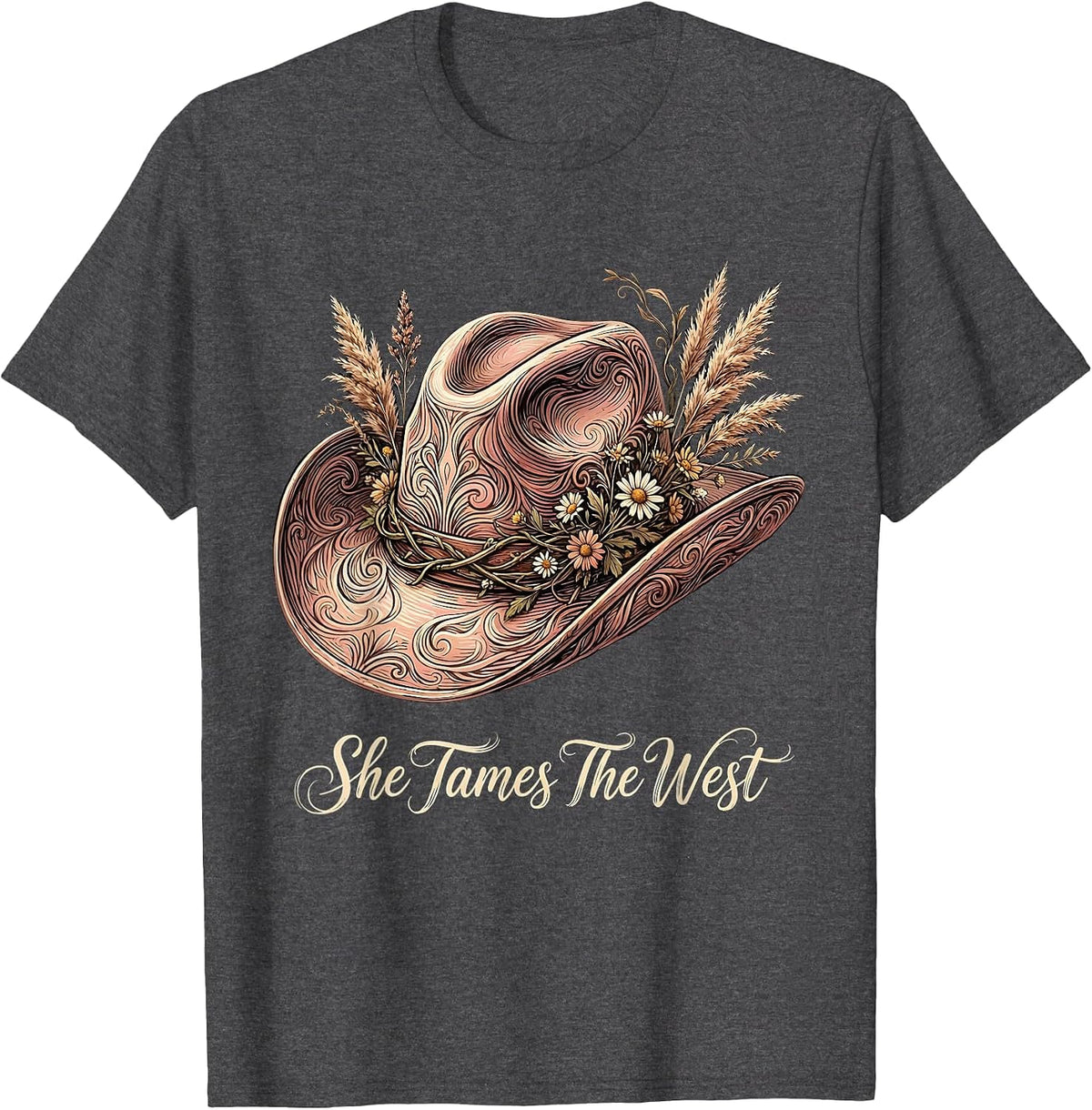 She Tames The West Western Women Design T-Shirt - Dark Heather Grey