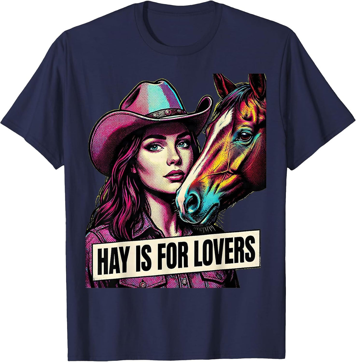 Hay Is For Lovers Horse Design T-Shirt - Navy Blue
