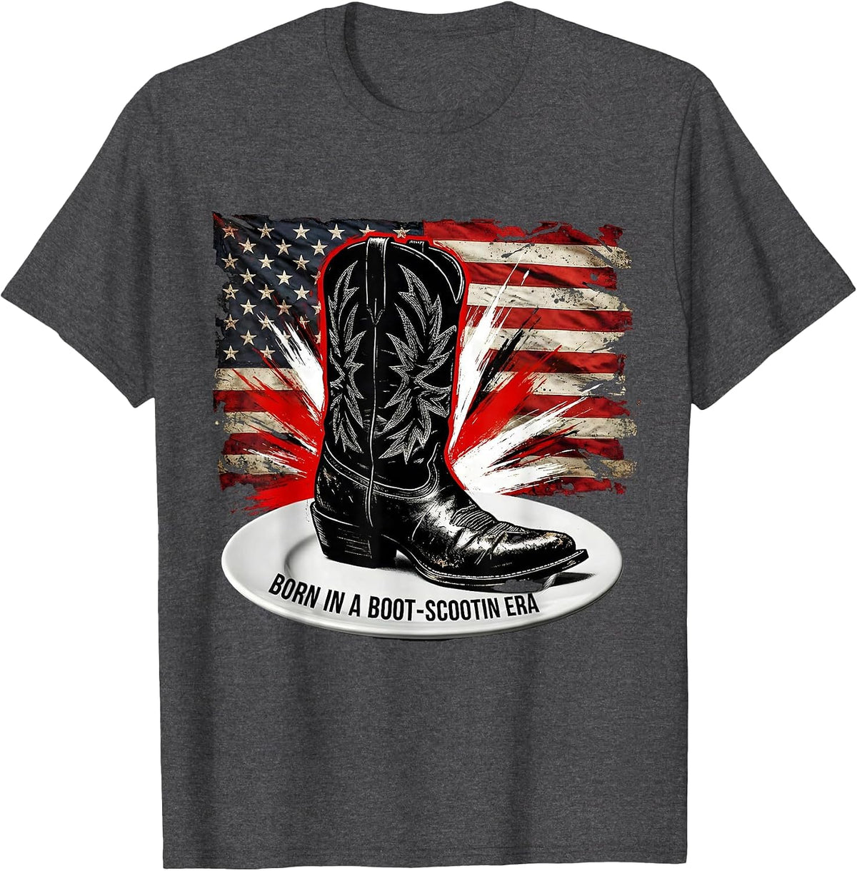 Born in a Boot-Scootin Era 90s Country Design T-Shirt - Dark Heather Grey