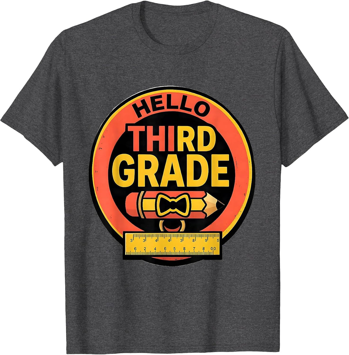Hello, Third Grade Cute Coquette Bow Back to School T-Shirt - Dark Heather Grey
