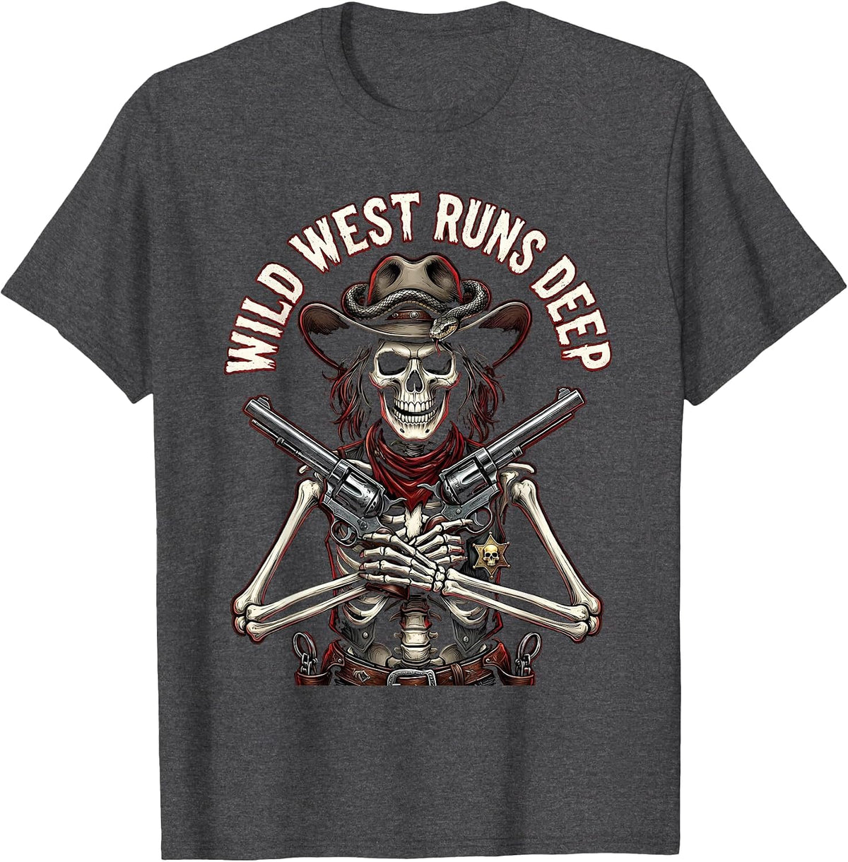 Men's Wild West Runs Deep Cowgirl Graphic Design T-Shirt - Dark Heather Grey