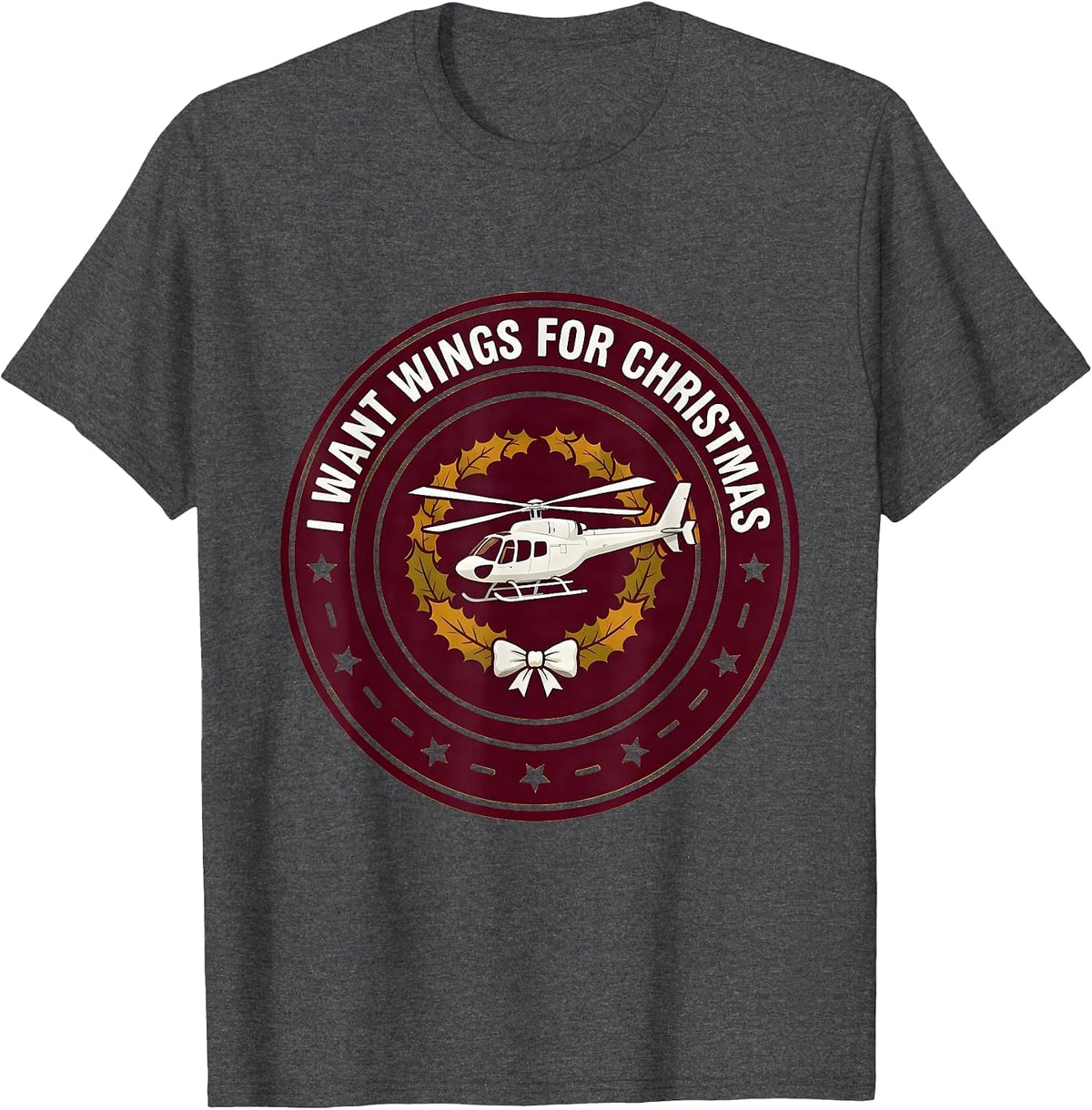 Men's I Want Wings For Christmas Funny Pilot Aviation Christmas T-Shirt - Dark Heather Grey