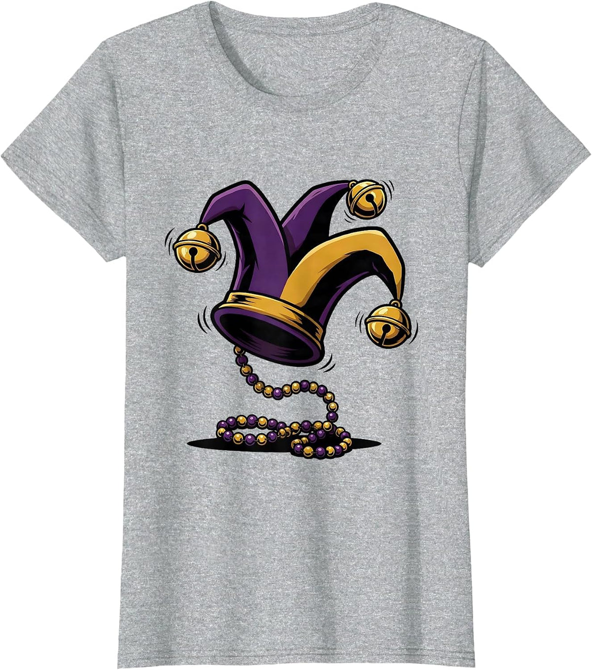 Jester Cap Cartoon Mardi Gras Party Humor T-Shirt - Heather Grey