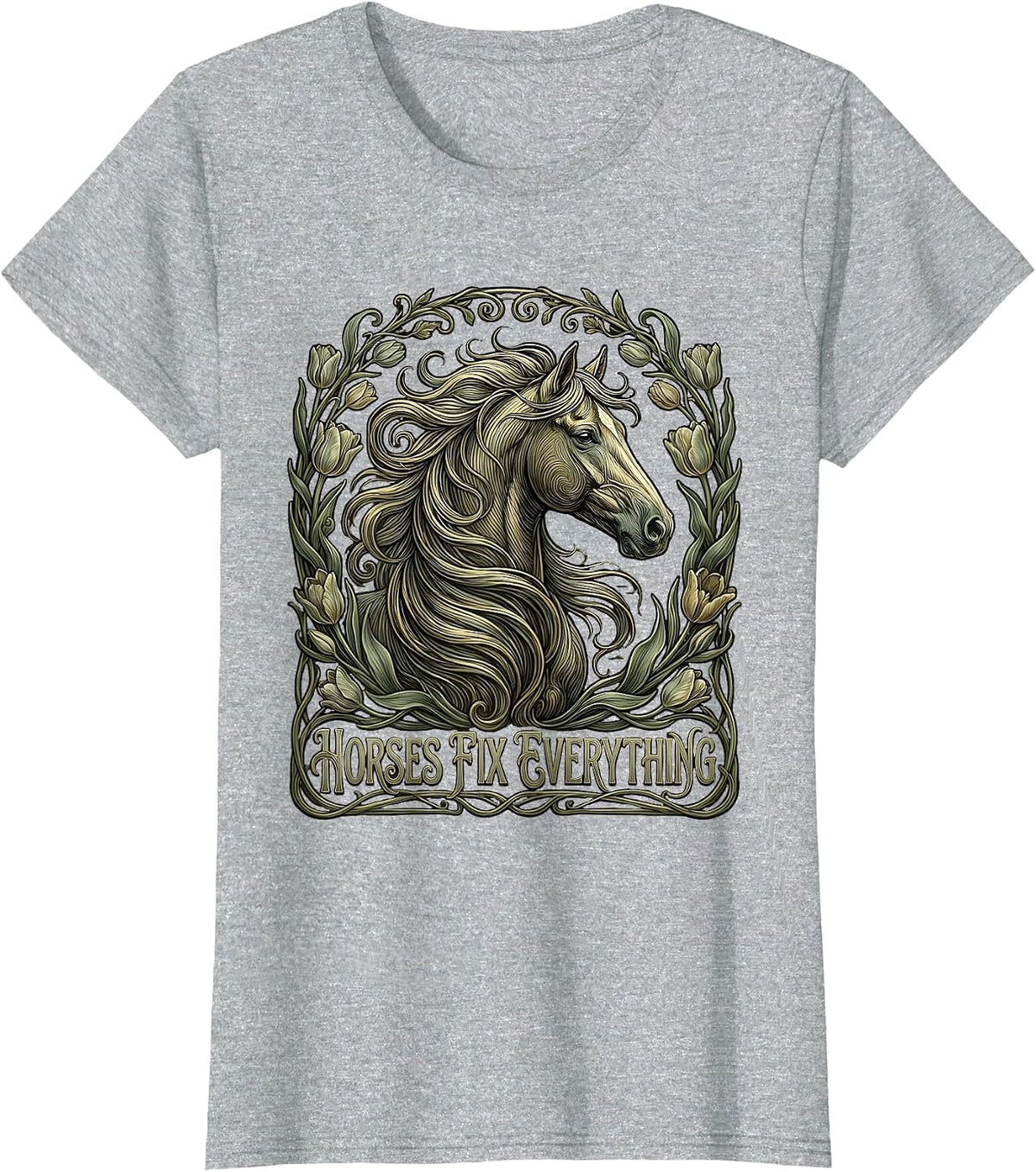 Women's Horses Fix Everything Equestrian Design T-Shirt - Heather Grey