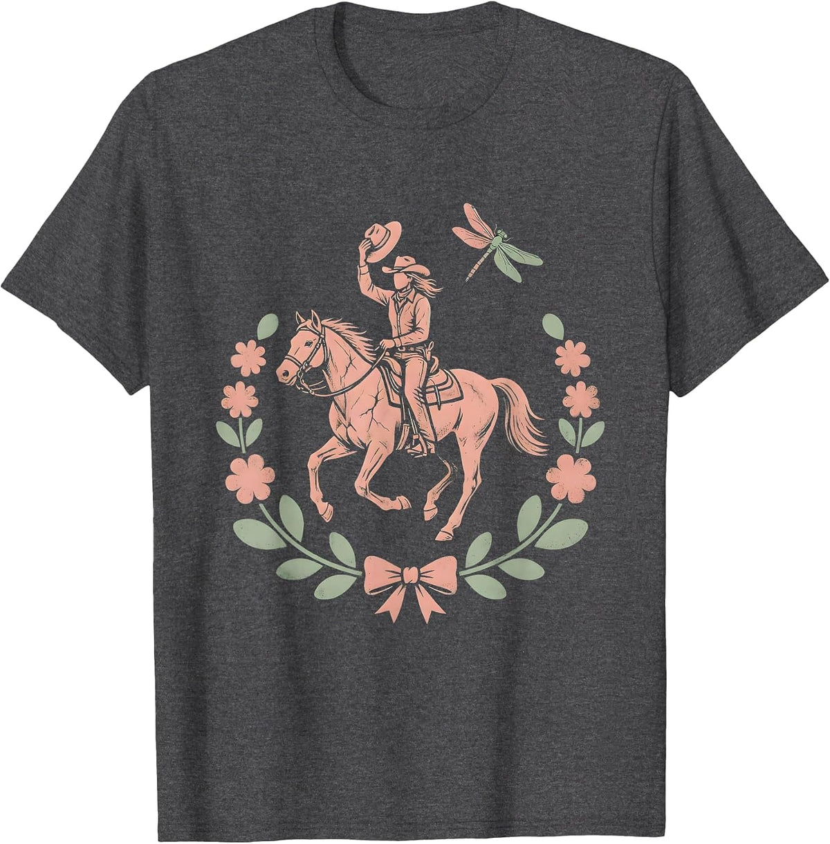 Cowgirl Trick Riding Horseback Graphic Tee T-Shirt - Dark Heather Grey