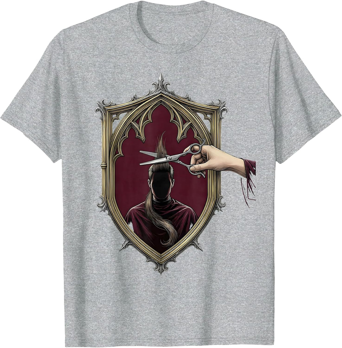 Men's Gothic Barber Shield Hairdresser Gift Stylist Humor T-Shirt - Heather Grey