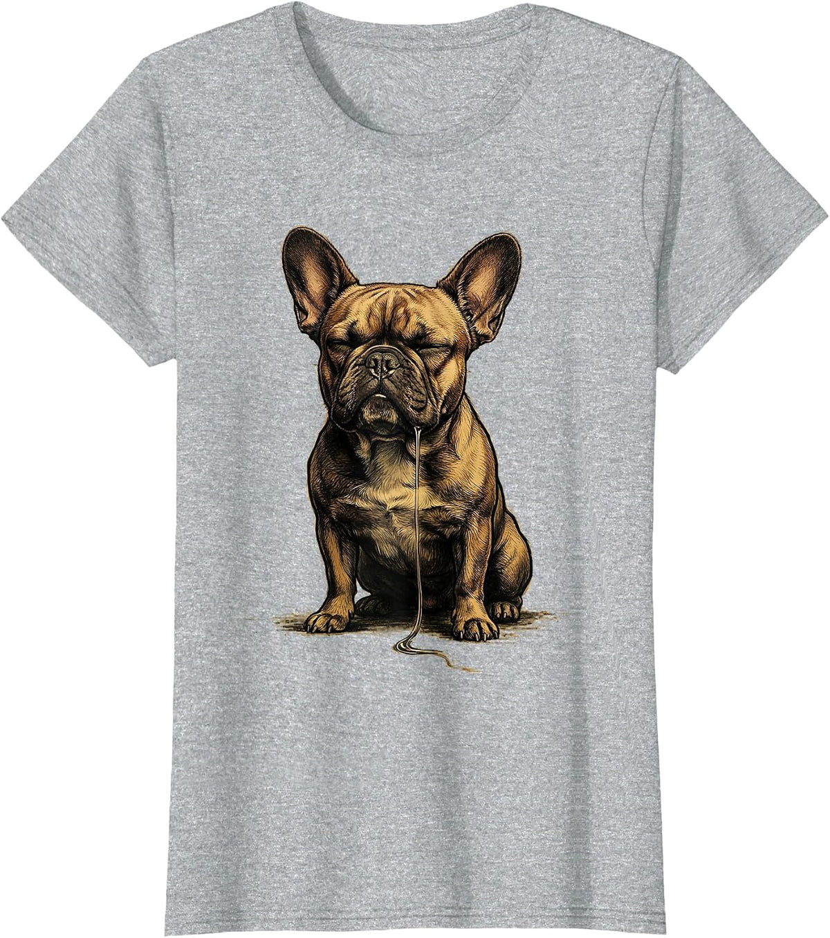 French Bulldog Bust Illustration Pet Lover Humor T-Shirt - Heather Grey