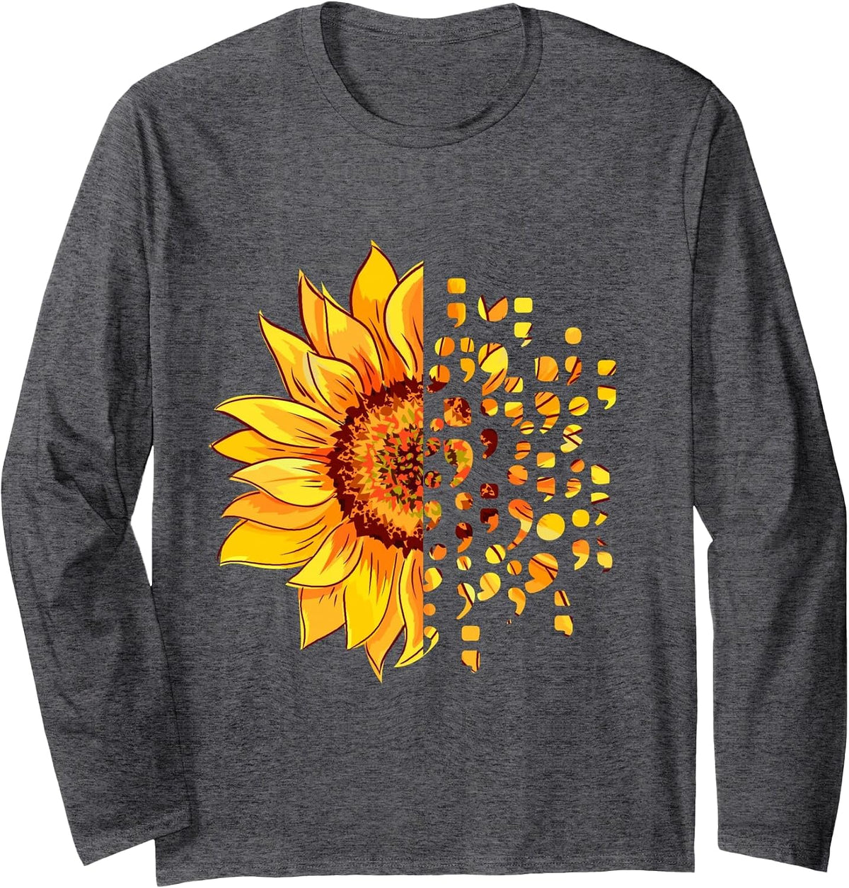 Suicide Awareness Semicolon Depression Mental Health Long Sleeve T-Shirt - Adult Unisex Dark Heather Grey