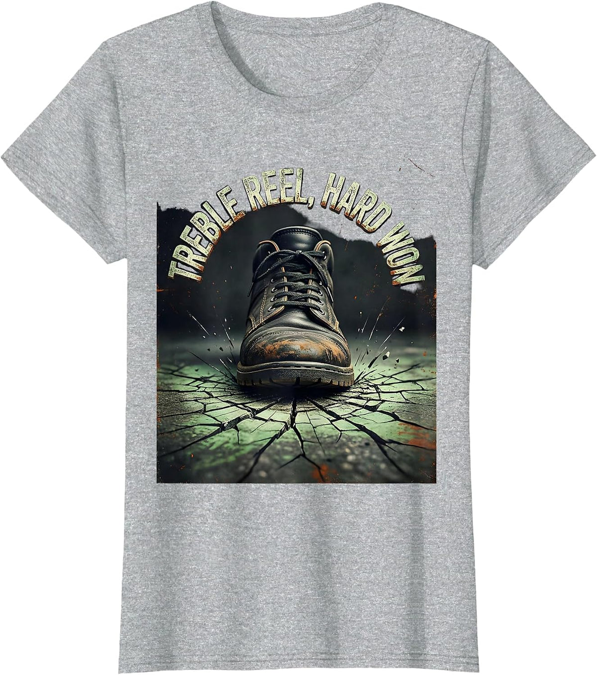 Women's Treble Reel, Hard Won Distressed Irish Heritage St Patricks T-Shirt - Heather Grey