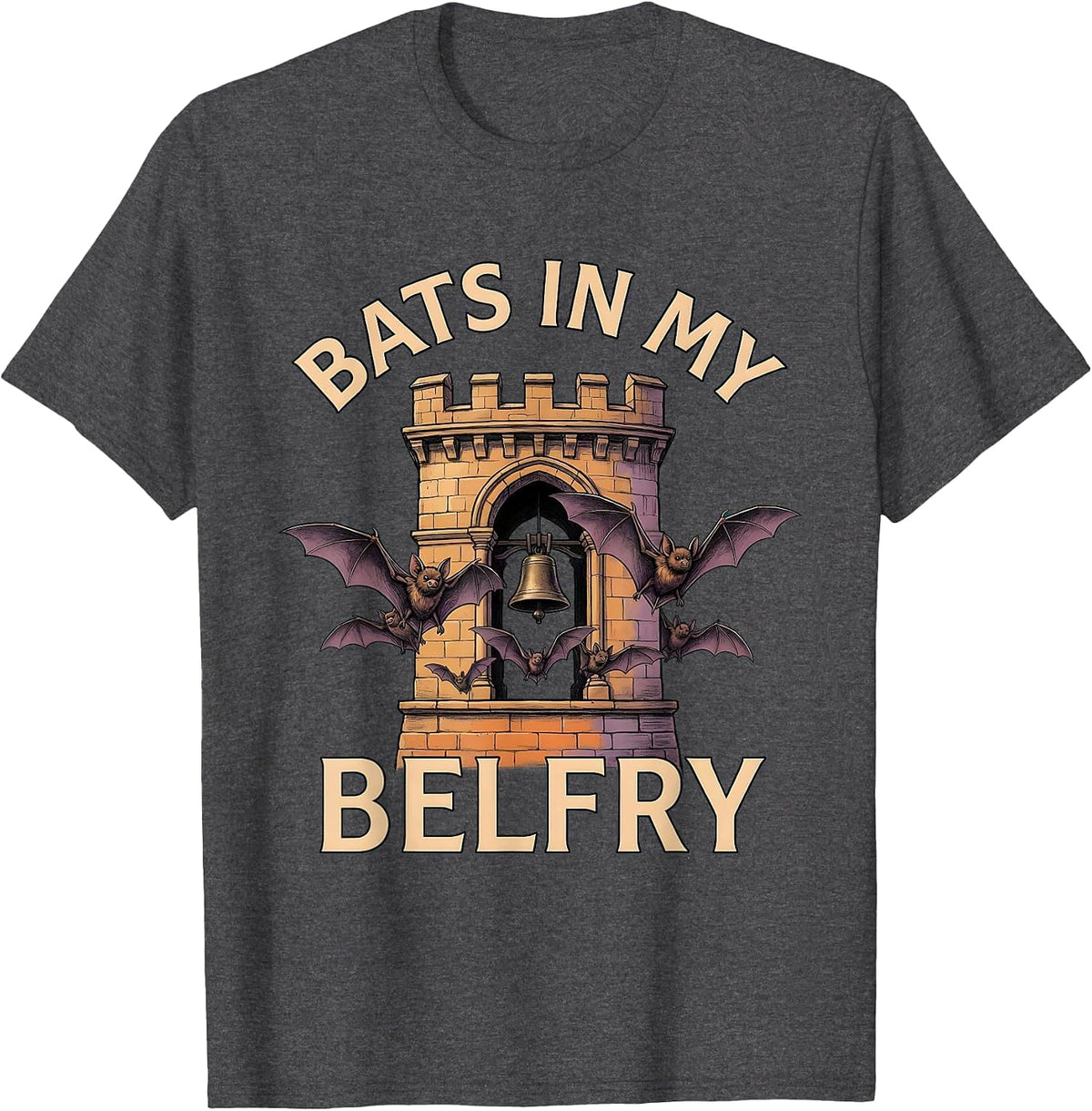 Bats In My Belfry Spooky Season Design T-Shirt - Dark Heather Grey