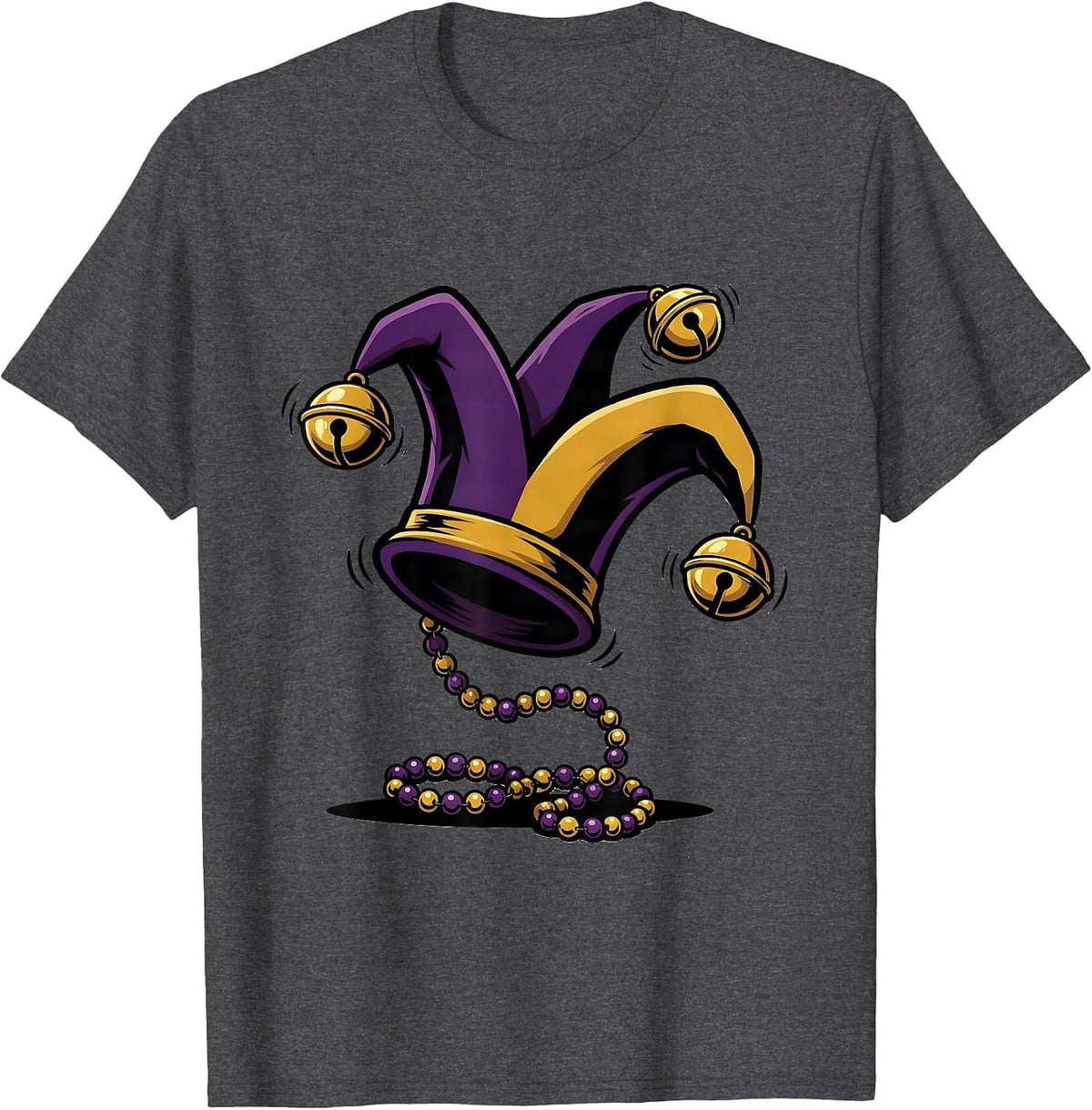 Jester Cap Cartoon Mardi Gras Party Humor T-Shirt - Dark Heather Grey