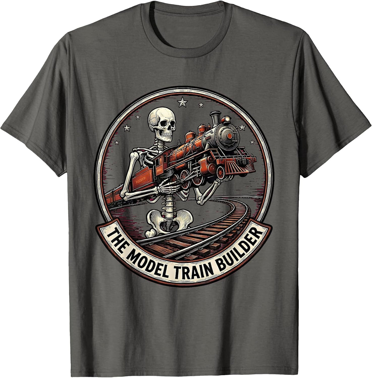 The Model Train Builder Vintage Gothic Skeleton Tarot Card T-Shirt - Asphalt Grey