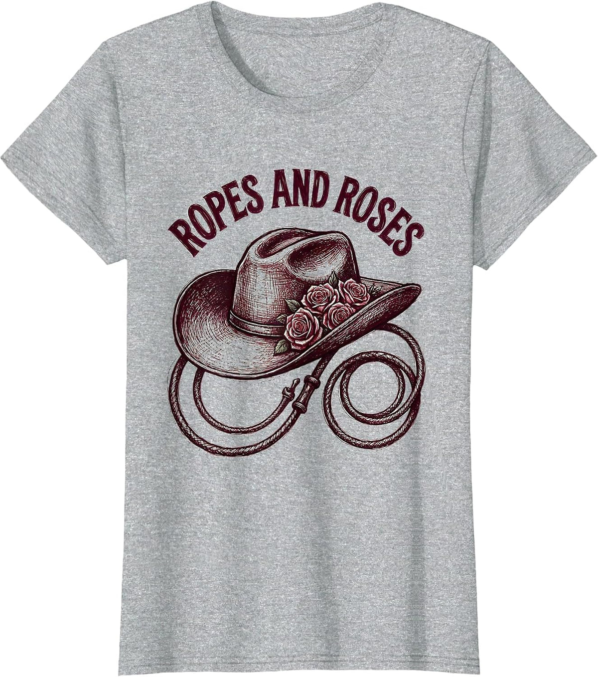 Women's Ropes and Roses Cowgirl Western Design T-Shirt - Heather Grey