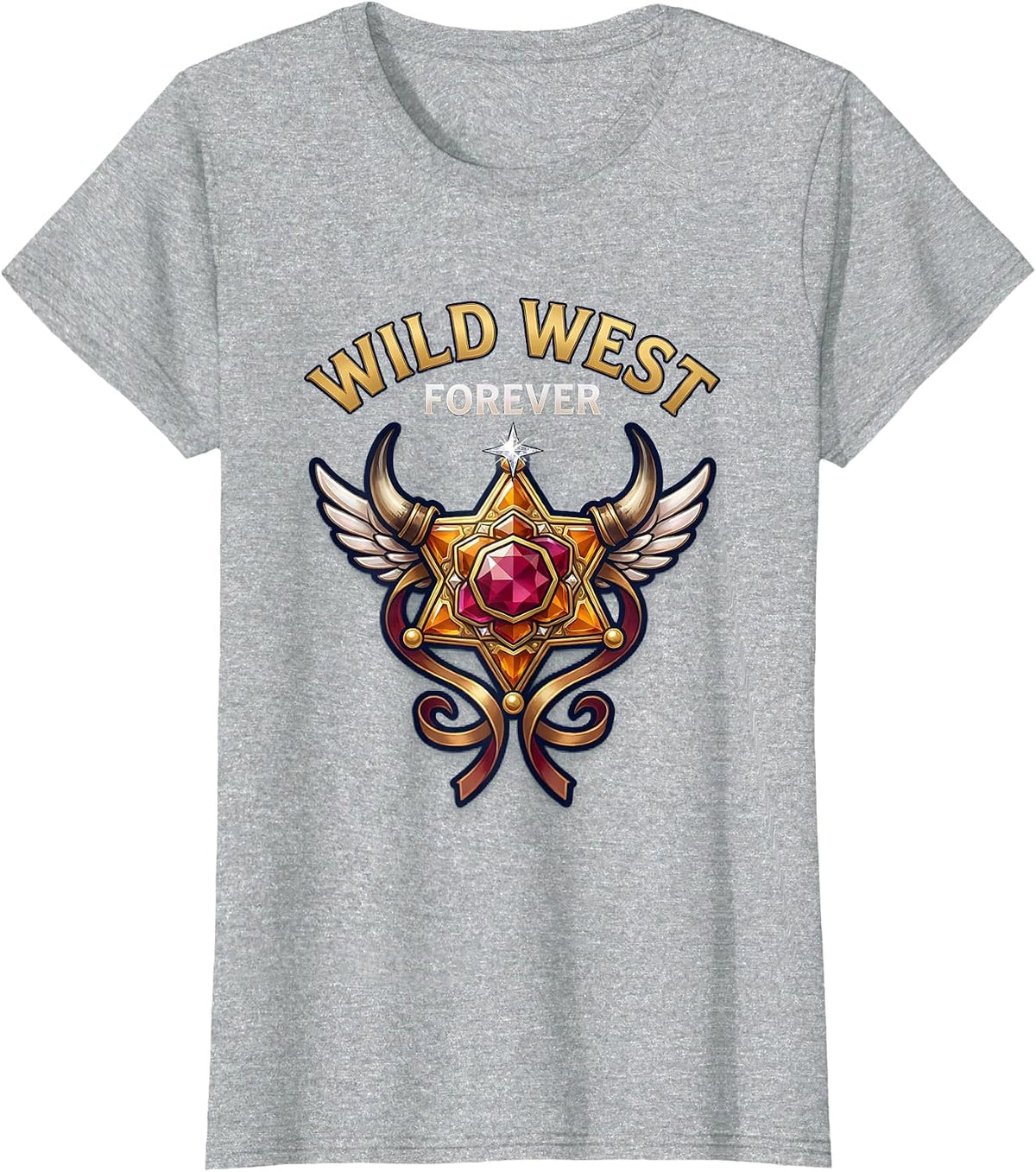 Wild West Forever Western Graphic Design T-Shirt - Heather Grey