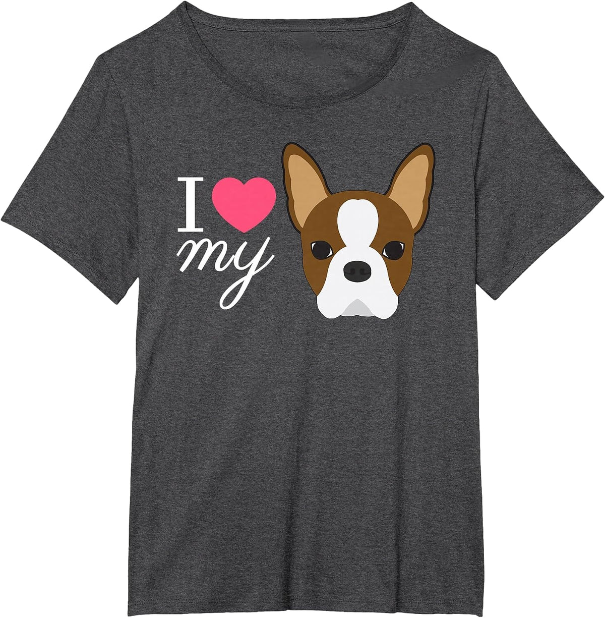 Red Boston Terrier T-Shirt - Dark Heather Grey