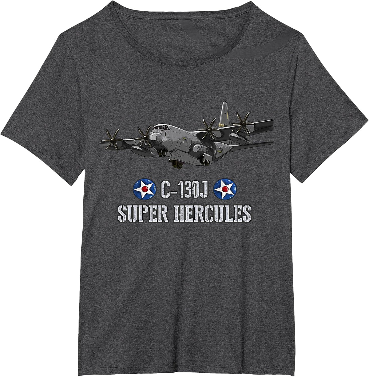 American C-130J Super Hercules Military Transport Aircraft T-Shirt - Dark Heather Grey