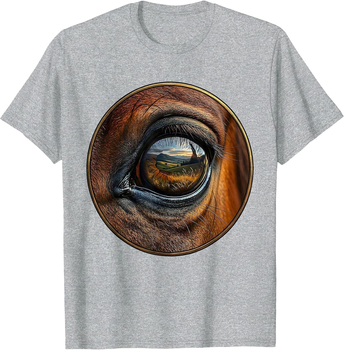 Men's Horse Eye Close-Up With Landscape Reflection T-Shirt - Heather Grey