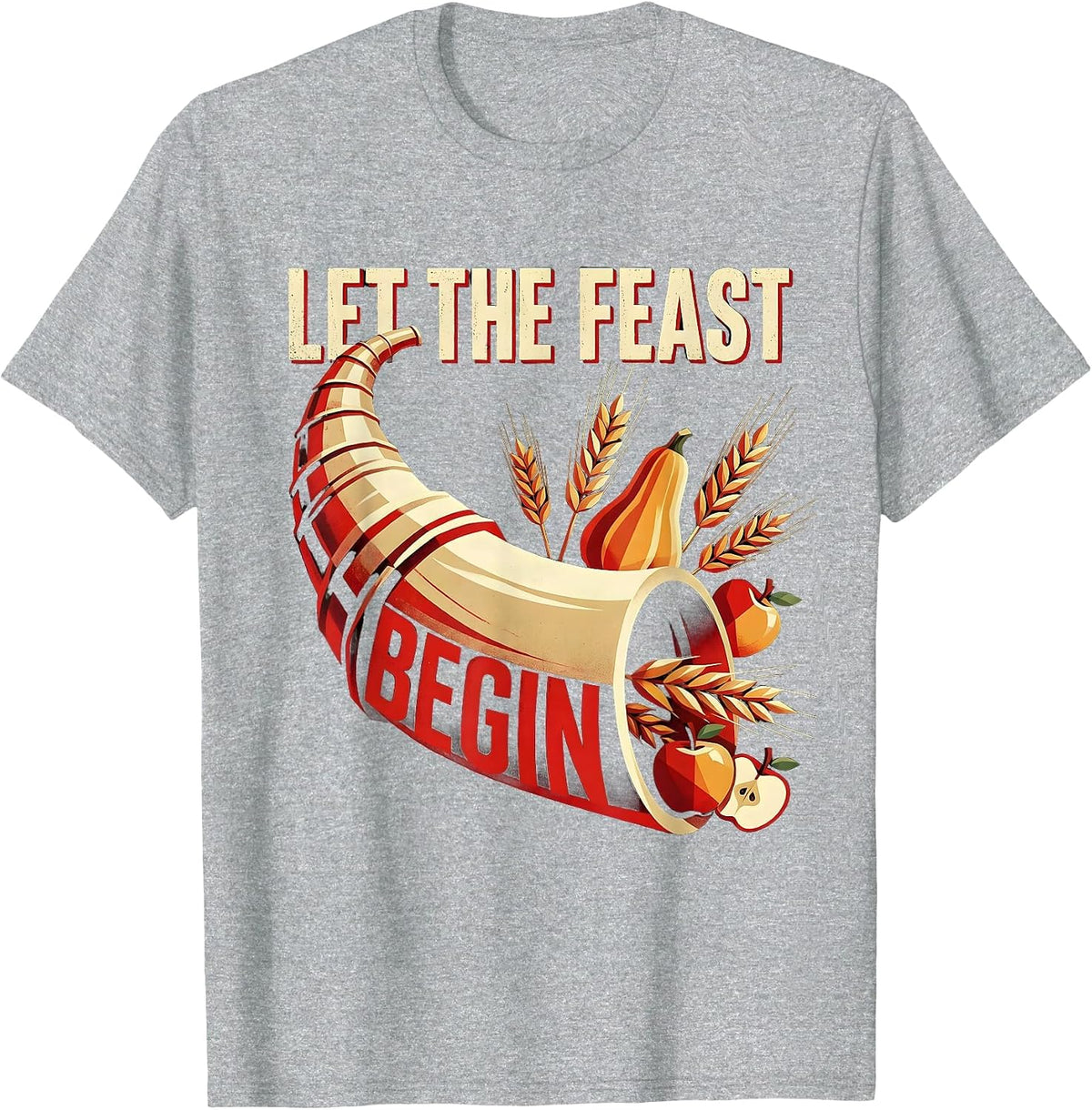 Men's Let the Feast Begin Thanksgiving Design T-Shirt - Heather Grey
