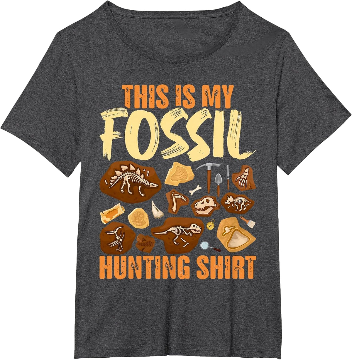 Fossil Hunting - Dinosaur Bones Paleontologist Paleontology T-Shirt - Dark Heather Grey