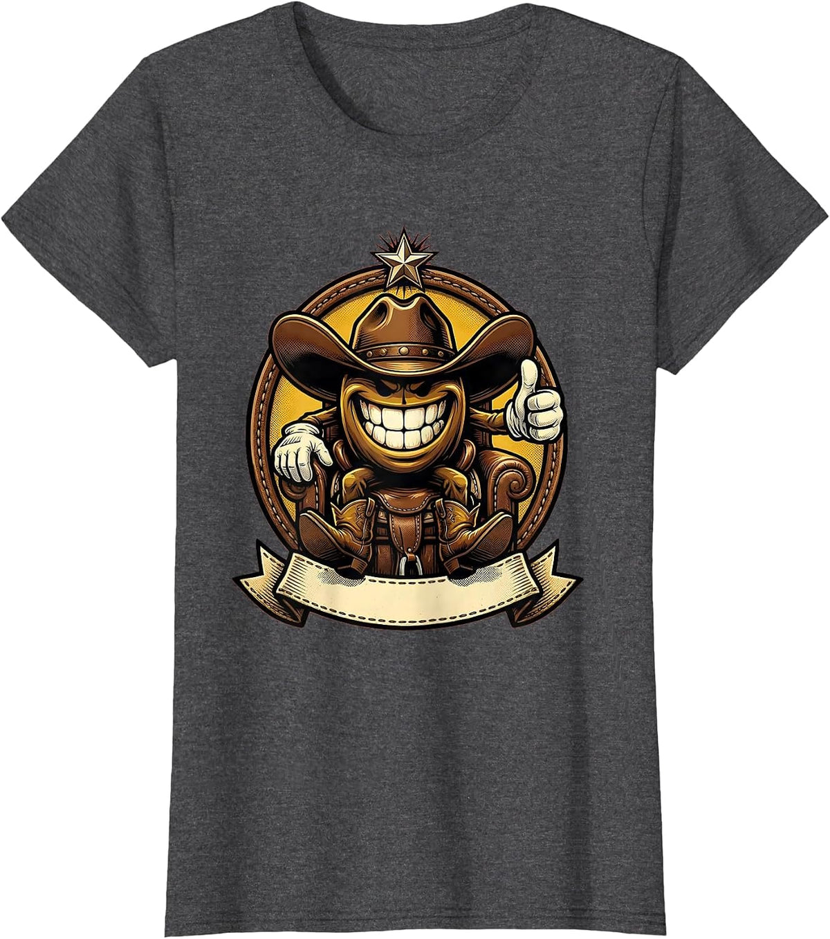Women's Cowboy Hat on Saddle Western Rodeo Graphic T-Shirt - Dark Heather Grey