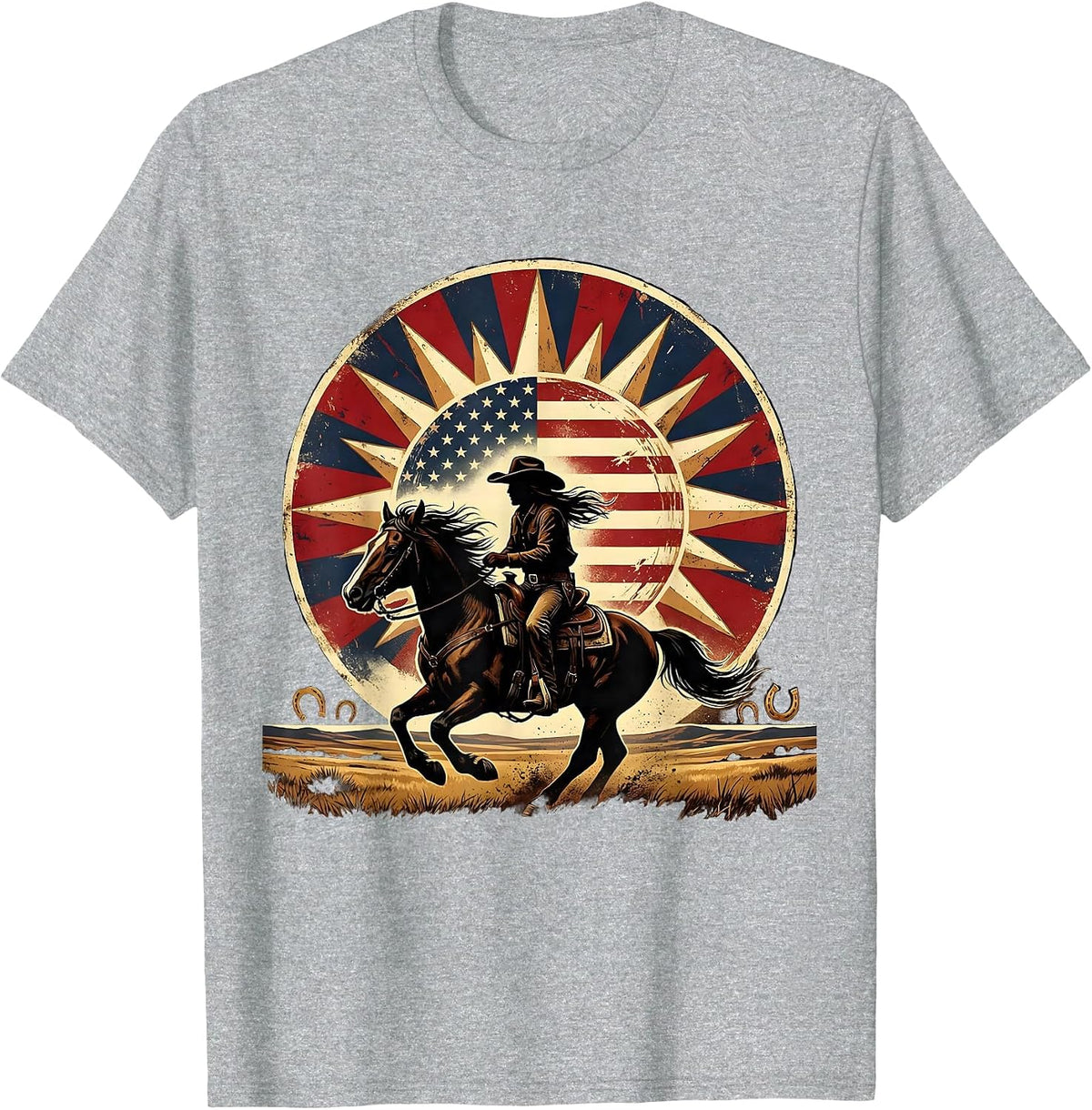 Men's Cowgirl Silhouette Horseback Sunset Graphic T-Shirt - Heather Grey