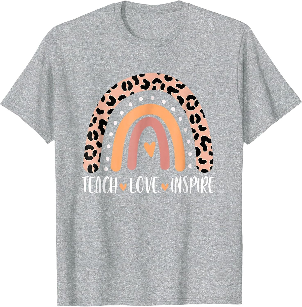 Boho Leopard Rainbow Teacher Life Teach Love Inspire T-Shirt - Heather Grey