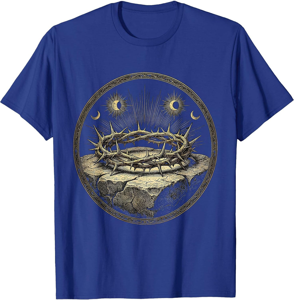 Crown of Thorns on Stone Christian Faith Design T-Shirt - Royal Blue