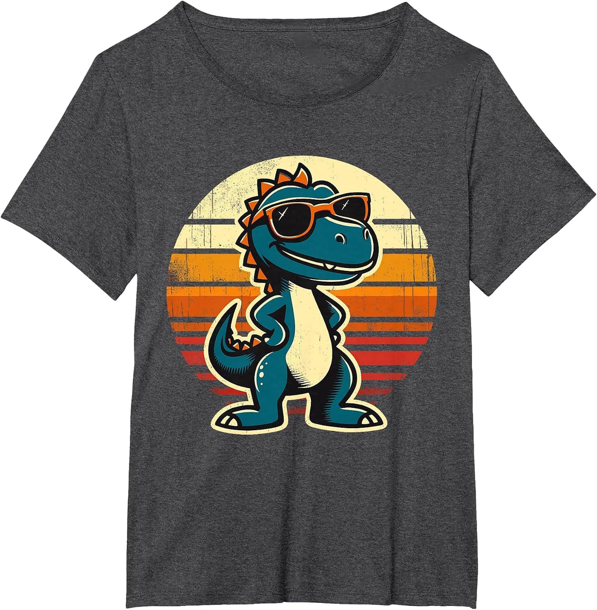 Dinosaur T-Rex Retro Funny Dinosaur T-Shirt - Dark Heather Grey