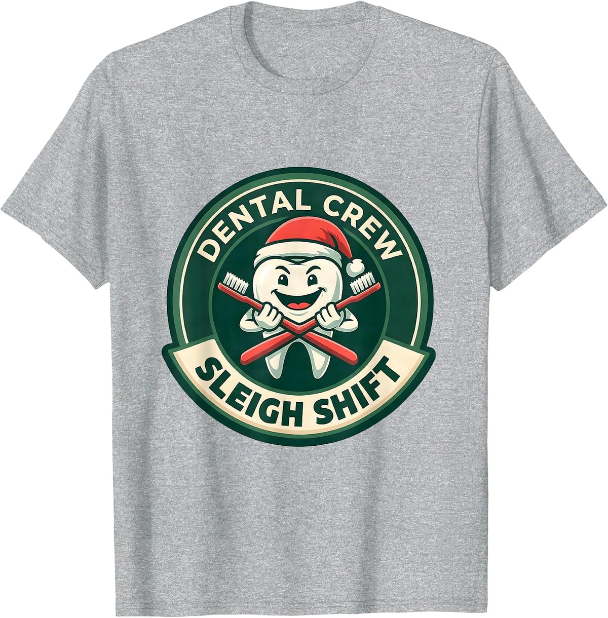 Men's Dental Crew Sleigh Shift Funny Dentist Santa Hat Dental Team T-Shirt - Heather Grey