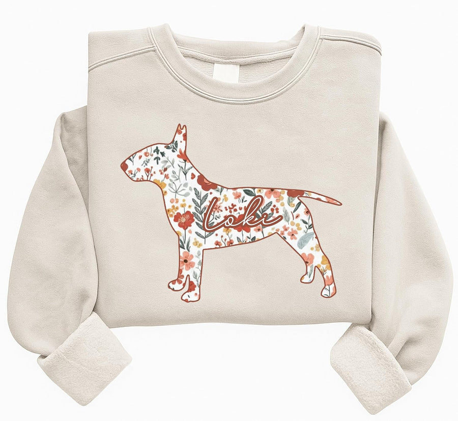 Custom Bull Terrier Lover Sweatshirt, Personalized Floral Dog Parent Apparel, Cozy Breed Gift, Unique Outfit for Women and