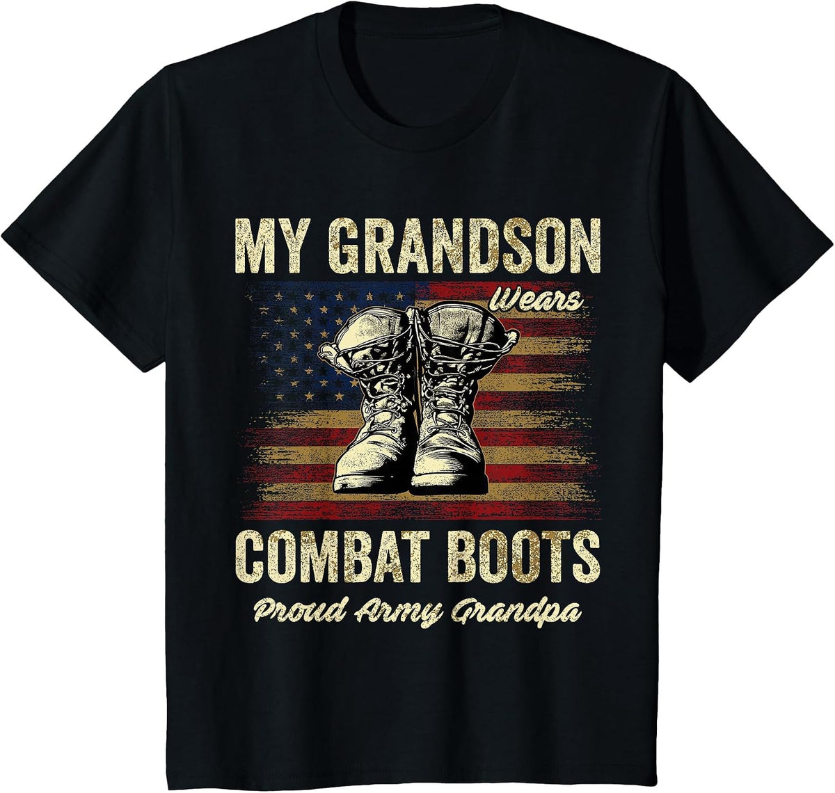 My Grandson Wears Combat Boots Proud Army Grandpa Veteran T-Shirt - Black