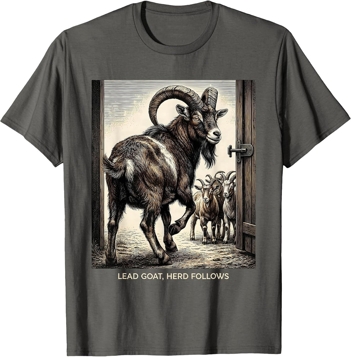 Lead Goat Herd Follows Funny Goat Lover Farmer Gift T-Shirt - Asphalt Grey