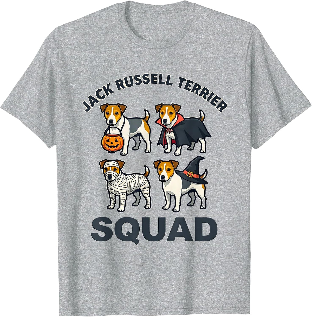 Men's Jack Russell Terrier Squad Halloween Pumpkin Vampire Mummy T-Shirt - Heather Grey