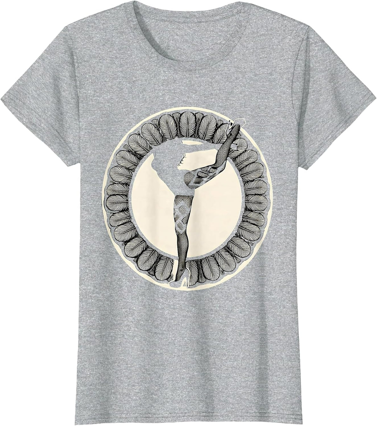 Showgirl Fishnet Stockings High Heel Kick Graphic T-Shirt - Heather Grey