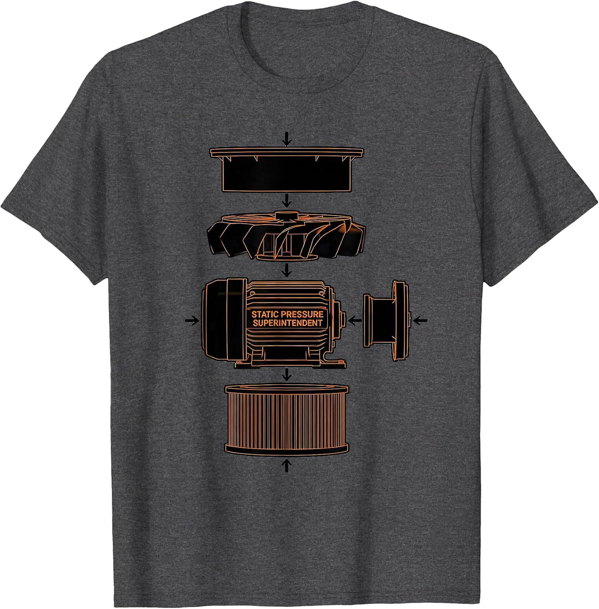 Static Pressure Superintendent Funny HVAC Technician Humor T-Shirt - Dark Heather Grey