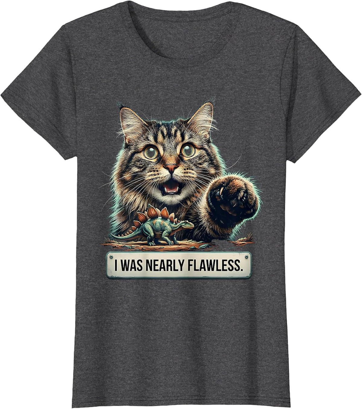 Women's I Was Nearly Flawless Funny Norwegian Forest Cat Meme Gift T-Shirt - Dark Heather Grey