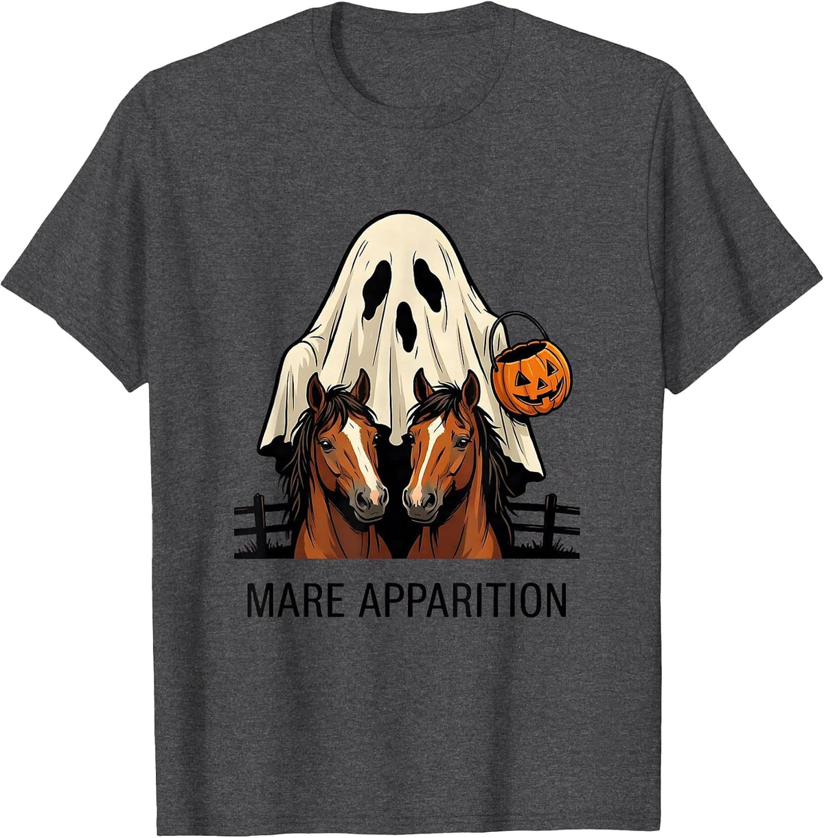Mare Apparition Funny Horse Ghost Halloween Equestrian T-Shirt - Dark Heather Grey