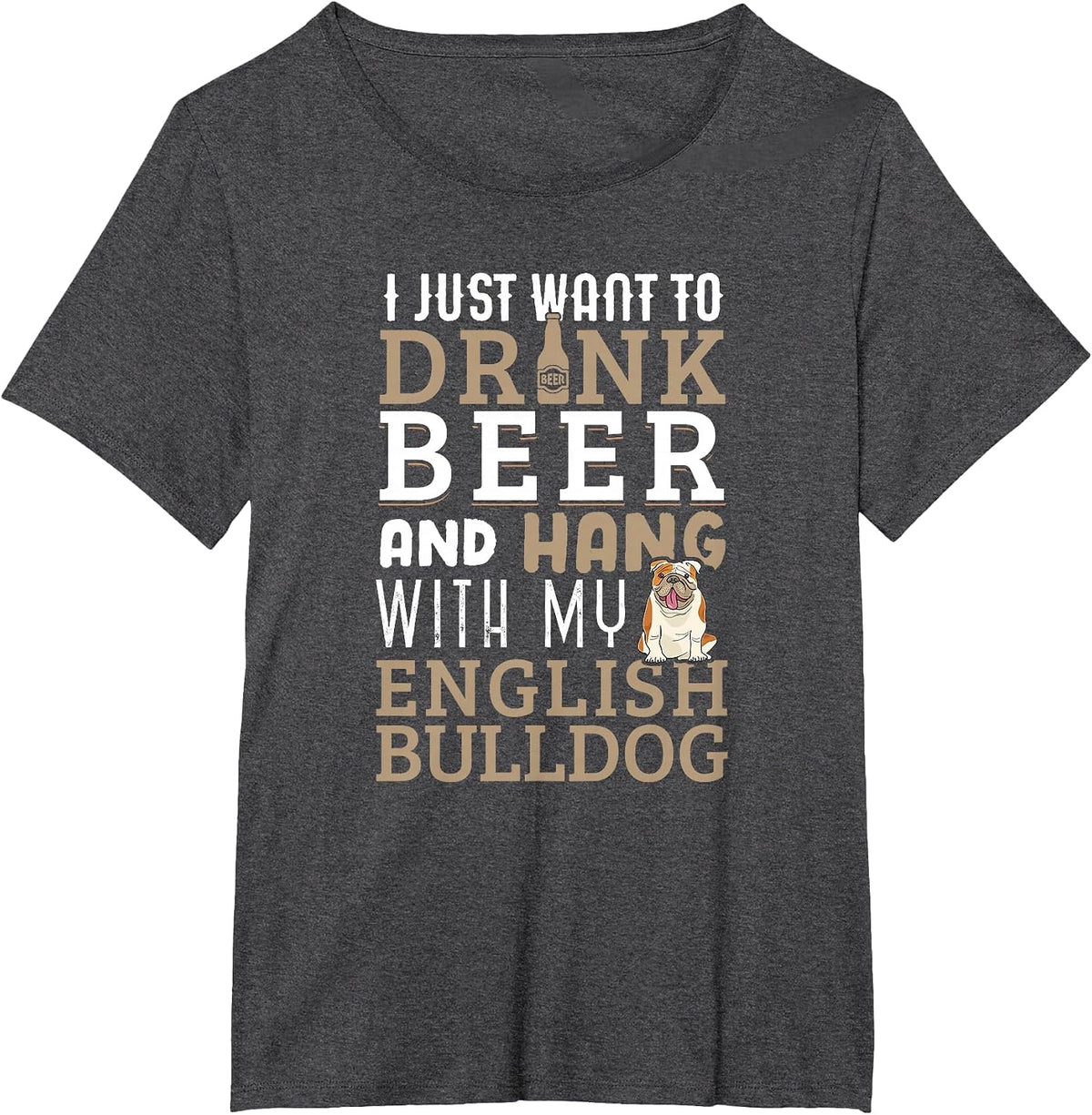 English Bulldog Dad T-Shirt Funny Dog Lovers & Beer T-Shirt - Dark Heather Grey