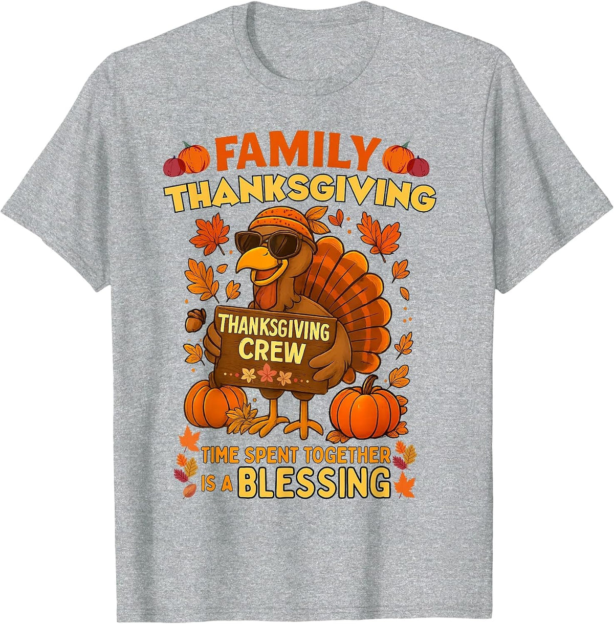 Family Thanksgiving Crew 2026 Funny Turkey Matching Group T-Shirt - Heather Grey